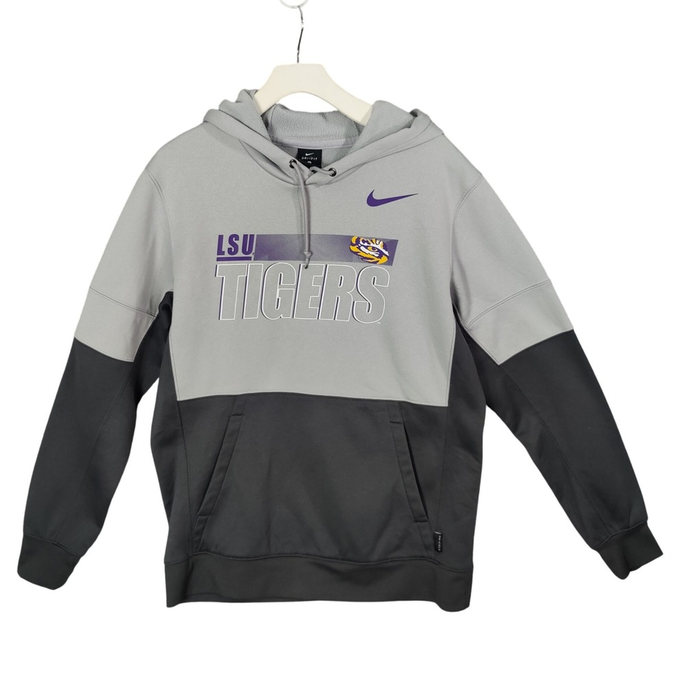 Nike LSU Tigers Hoodie Dri-Fit Gray Purple Pullover Collegiate NCAA Women Medium